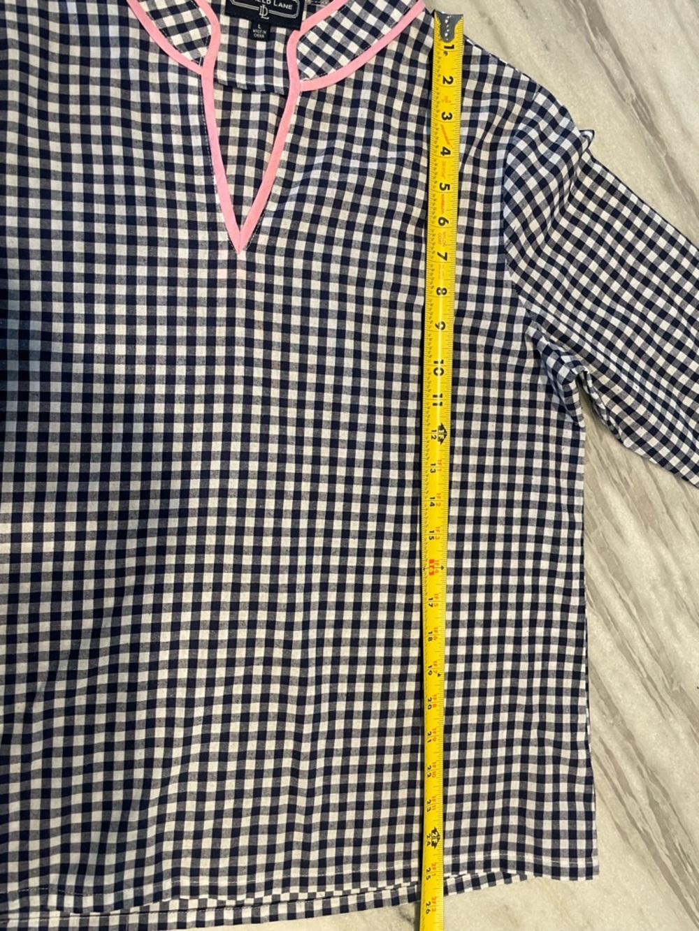 Gingham Popover Shirt with Pink Trim - Picture 6 of 8